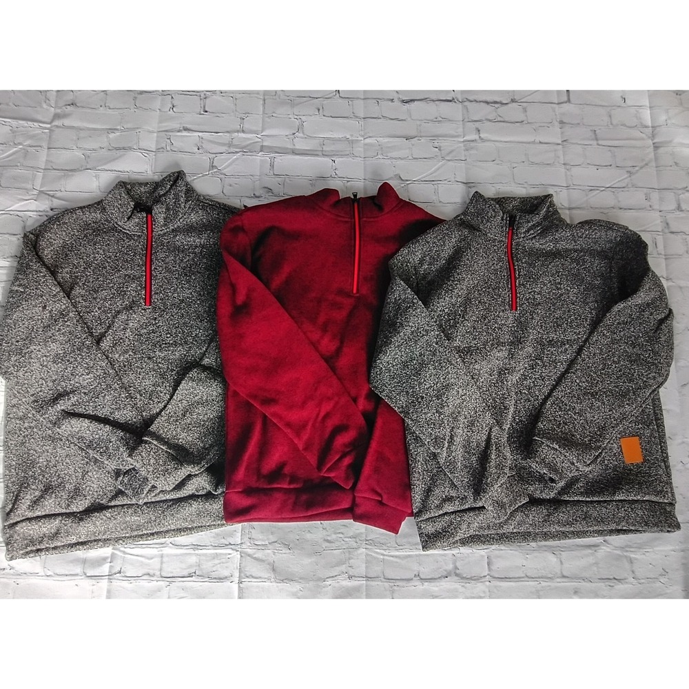 NWOT Mens Quarter Zip Pullover Bundle 3pk Grey Burgundy Marled Sweatshirt M